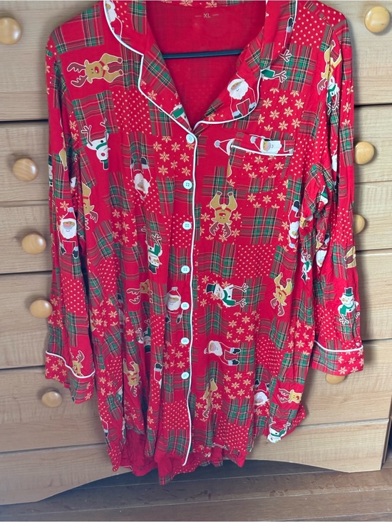 Other - Red Christmas Printed Button-Up Nightshirt